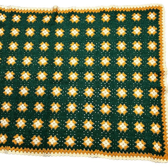 Vtg Homemade Knitted Crocheted Granny Square Throw Afghan Blanket Cottagecore - Picture 3 of 11